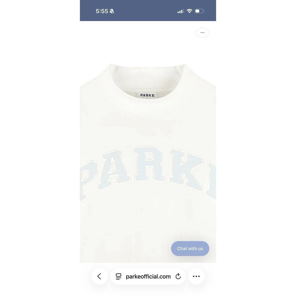 PARKE Bridal Varsity Mockneck Fleece Sweatshirt Pearl Pale Blue L/XL Long Sleeve